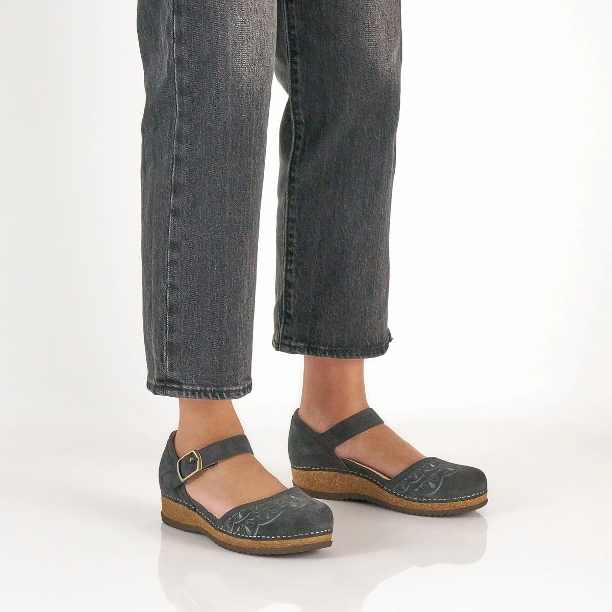 Mae Charcoal Embroidered Suede